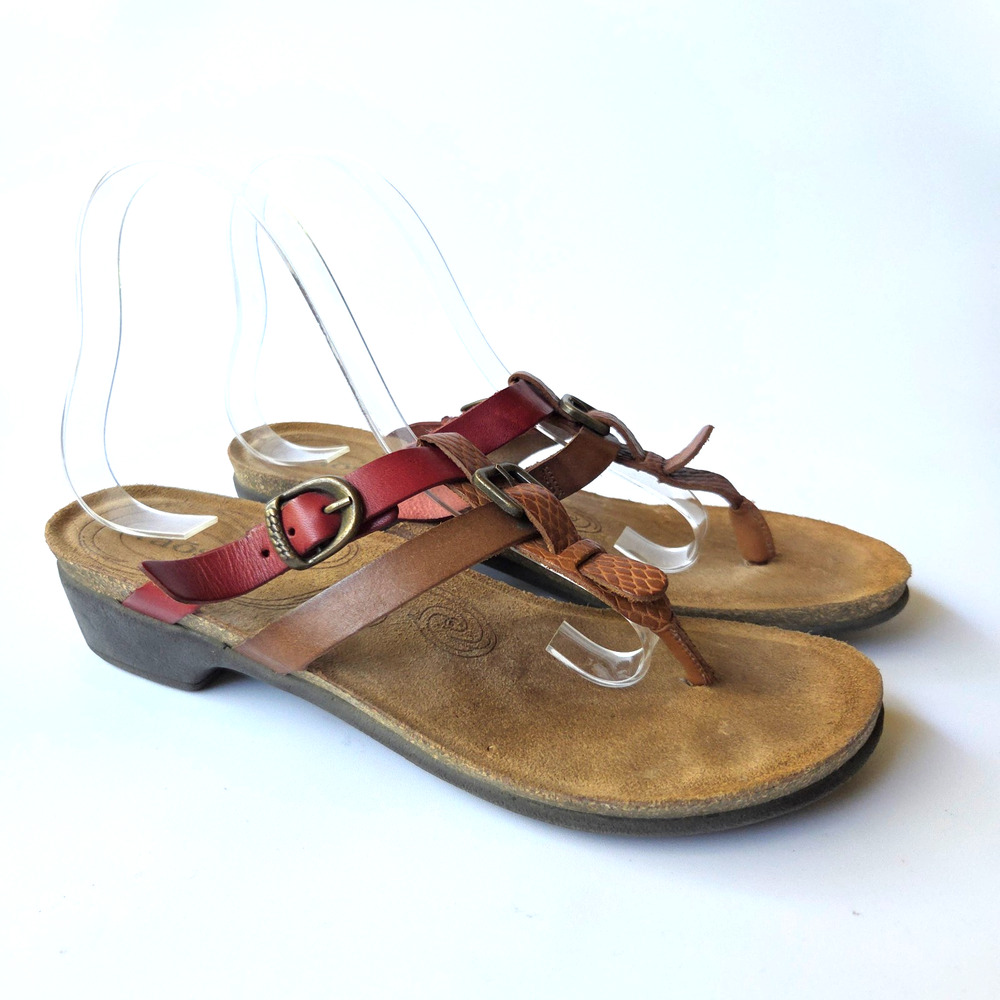 Taos Leather Sandals Size 8 8.5 39 Slip On Flip Flops Slip On Casual Red Brown